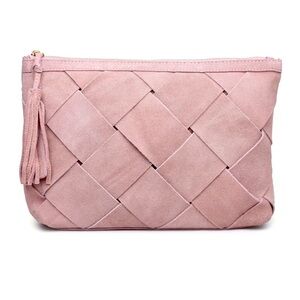 Moda Luxe Eleanor Clutch Dusty Pink Woven Suede  handbag